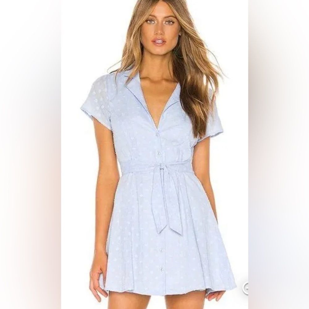 REVOLVE MAJORELLE Tumbleweed Mini Dress in Baby Blue Button Down Wrap Tie XS